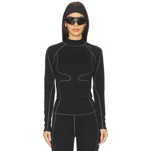 Halfdays Fay Midweight Merino Wool Blend Base Layer Top Black Mock Neck Womens M